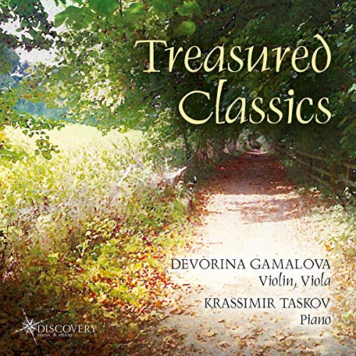 The image depicts a serene path surrounded by trees and foliage. #### Alt Text: "Album cover with a leafy path and 'Treasured Classics' text."