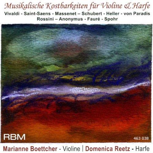 CD cover with abstract landscape painting, featuring artist and composer names in red and black text.