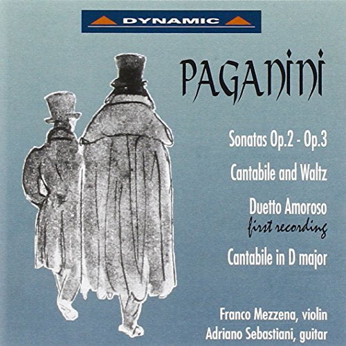 CD cover with two men in long coats and top hats on blue background.