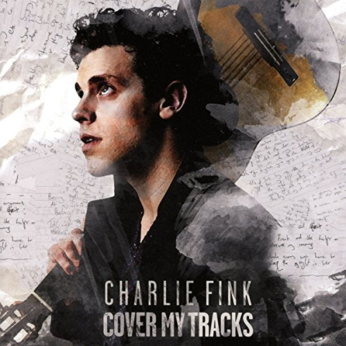 "Album cover featuring a man with a guitar, surrounded by sheet music."