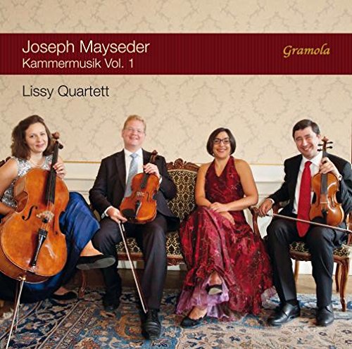 "CD cover featuring four musicians in formal attire holding string instruments."