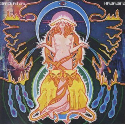 "Hawkwind's Space Ritual album cover featuring a surreal, psychedelic illustration of a woman."