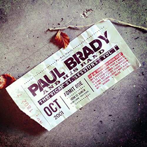 Ticket stub for Paul Brady's "The Vicar St. Sessions Vol. 1" on a gray surface.
