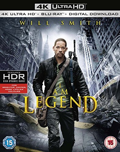 I Am Legend" Blu-ray cover featuring Will Smith in a post-apocalyptic city.
