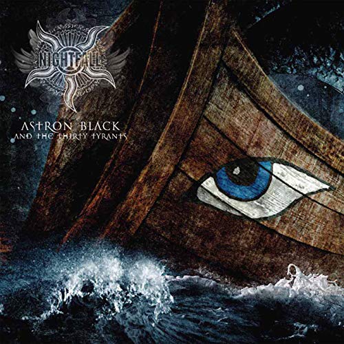 Album cover for Nightfall, featuring an eye and stormy waves.