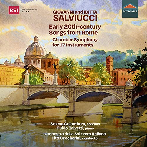 CD cover: watercolor painting of Rome with text “SALVIUCCI: EARLY SONGS.”