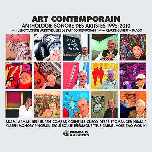 CD cover with a grid of portraits and colorful abstract artwork.