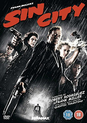 Sin City" DVD cover featuring noir-style characters in a rainy, dark cityscape.