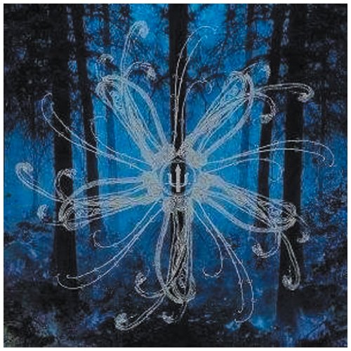 A CD cover featuring a glowing trident surrounded by swirling lines against a dark forest.