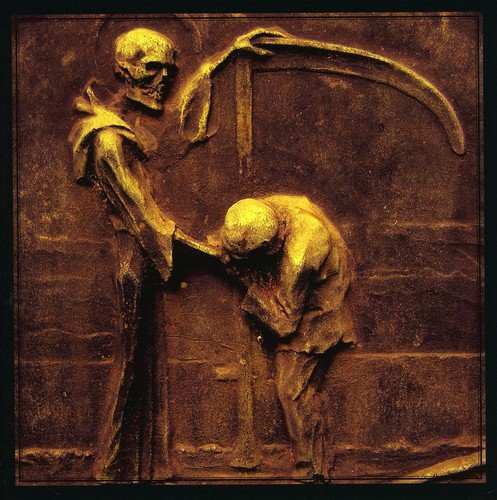 Golden-toned album cover depicting a cloaked grim reaper and a grieving figure.