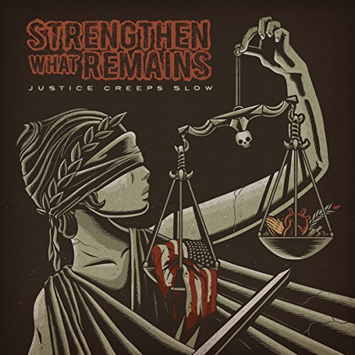 Album cover: Lady Justice with a broken scale and American flag.