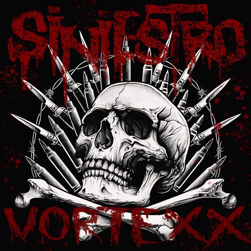 Skull with a crown of bullets and crossed bones, album artwork.