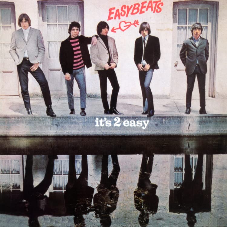 Album cover for The Easybeats’ “It’s 2 Easy” with band reflection.