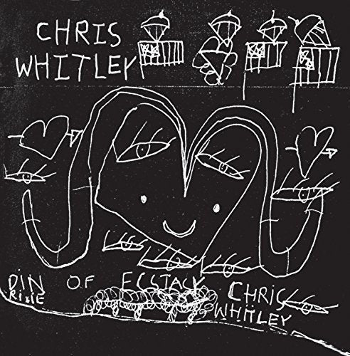 A black album cover with white, childlike drawings, featuring a face and umbrellas.