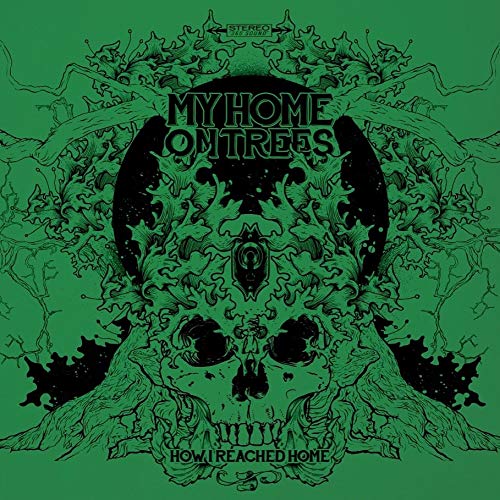 Green album cover with a skull entwined in detailed tree roots.