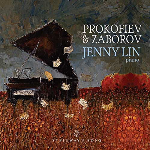 CD cover featuring a black grand piano amidst an abstract, textured landscape.