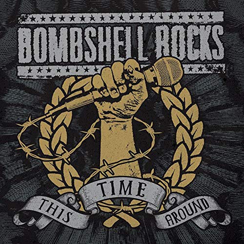 Album cover: fist holding microphone within a laurel wreath design.