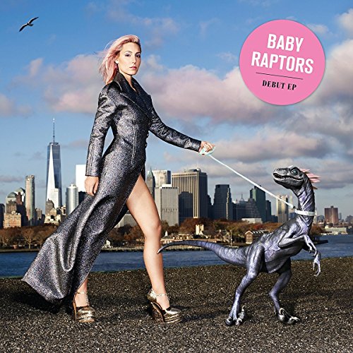 Album cover featuring a woman walking a dinosaur on a leash against a city skyline.