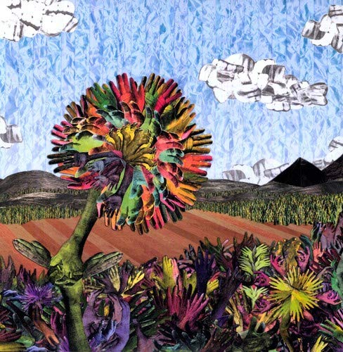 Collage album cover with colorful hands forming a flower in a landscape.