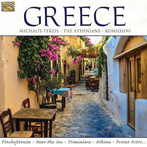 "CD cover featuring a cobblestone street with tables and pink flowers."