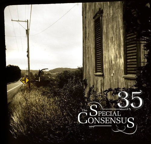 "CD album cover with a sepia-toned image of an old wooden house."