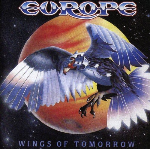 "Album cover with a large bird in flight against a planet in space."