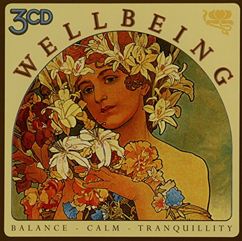 CD cover art featuring a serene woman surrounded by flowers, with 'Wellbeing' written above.