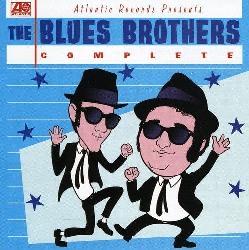 "Album cover featuring cartoon men in suits and sunglasses dancing on a blue background."