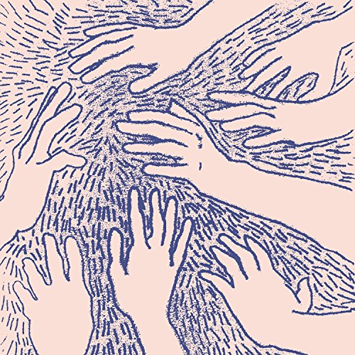 The image is a drawing of multiple hands touching a tree trunk. For accessibility purposes, a suitable alt text could be: "Illustration of hands touching a tree trunk in blue on beige."