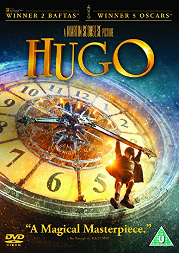 DVD cover for "Hugo" featuring a boy and a large clock mechanism.
