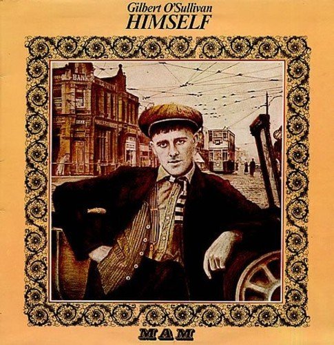 "Vintage-styled album cover with a man in a cap sitting by a carriage."