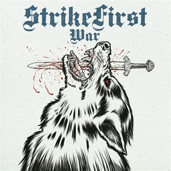 Wolf holding a bloodied sword in its mouth, album artwork.