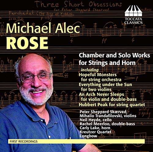 CD cover featuring composer Michael Rose with musical notation background.