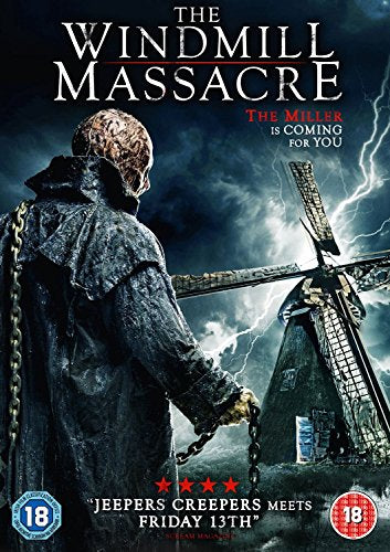 DVD cover for "The Windmill Massacre" featuring a masked figure and a windmill in a storm.