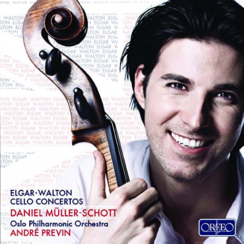 CD cover featuring a cellist holding his instrument, text details composers Elgar and Walton.