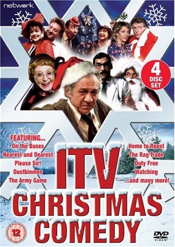 DVD cover featuring a collage of classic British comedy actors against a snowy background.