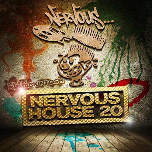 "Album cover with 'Nervous House 20' in gold letters and a cartoon character."