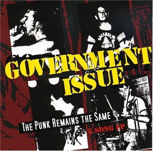 "CD cover with red background and black and white images of a punk band."