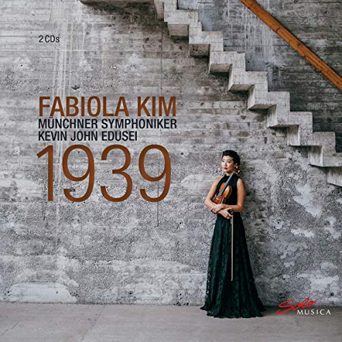 CD cover featuring violinist Fabiola Kim with staircase background.