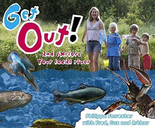 Book cover: family exploring a river with illustrated wildlife.