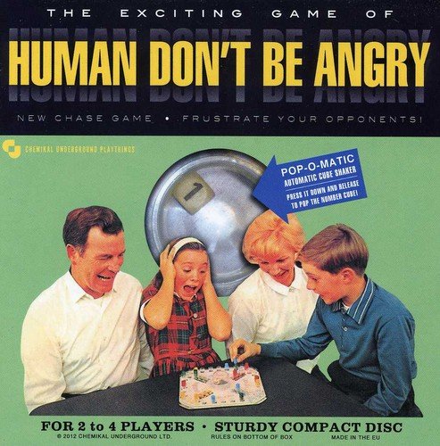 "Vintage game cover showing four people reacting to a game with a metal popper."
