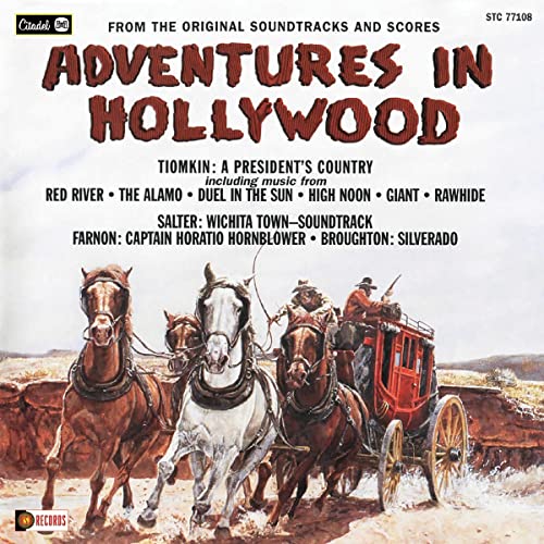 CD cover for "Adventures In Hollywood" featuring horses and a stagecoach.