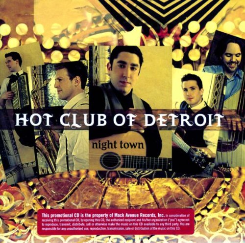 "Album cover with collage of musicians and text 'Hot Club of Detroit Night Town'."