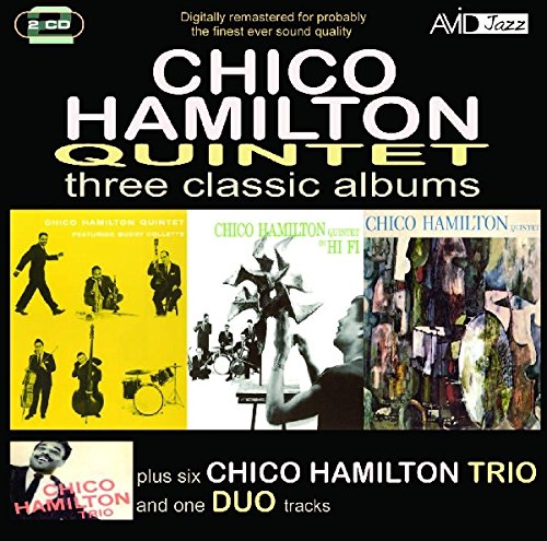 "CD cover with three album covers and 'Chico Hamilton' text on black background."