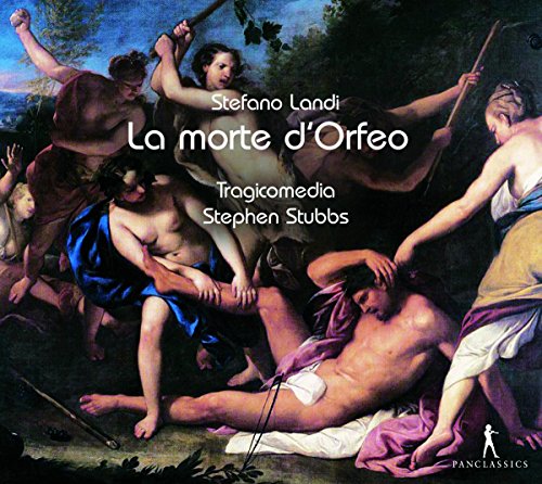 "Album cover with a painting of Orpheus being attacked by women in a forest."