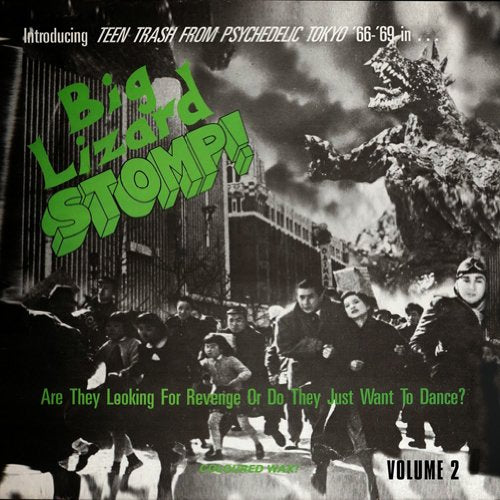 CD cover: black and white cityscape with a green lizard and text.