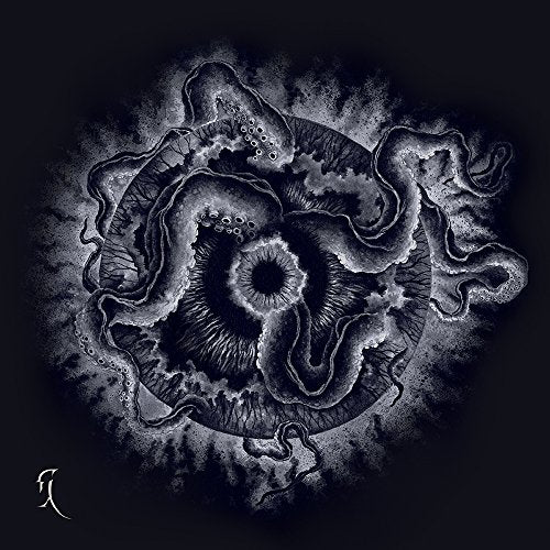Black and white abstract album cover with swirling, tentacle-like shapes.