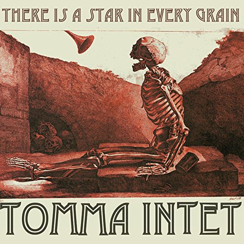 Sepia-toned album cover depicting a skeleton in a landscape with text.