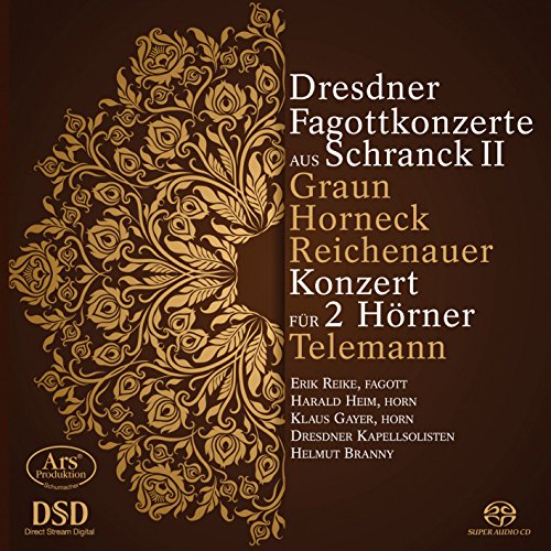 CD cover with ornate gold design and text listing composers and performers.