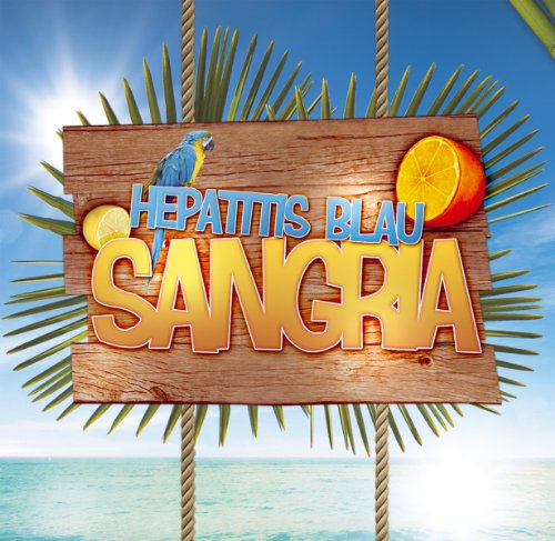 CD cover for “Sangria” with fruit, a parrot, and beach scene.